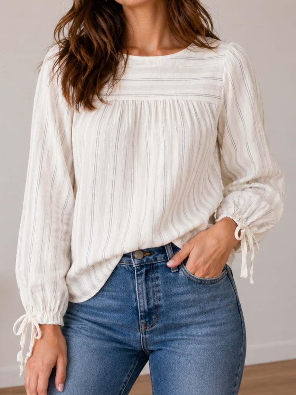 LOFT Ivory Striped Blouse Petite XS